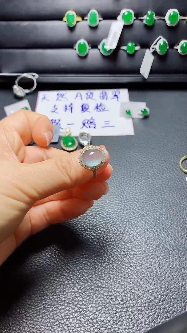 银S925镶嵌戒指翡翠 天然翡翠A货s925银镶