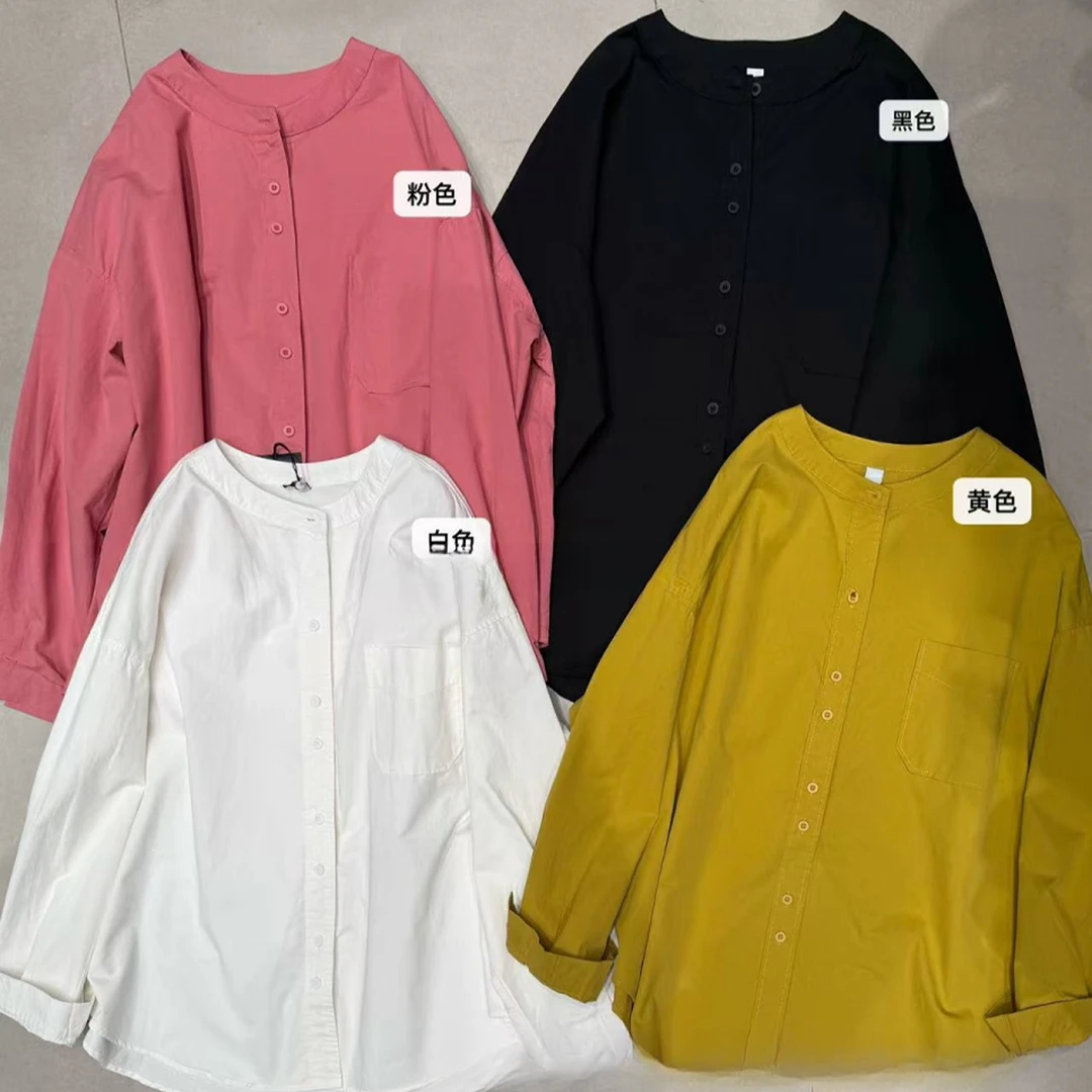 2025春新款韩版宽松百搭显瘦休闲慵懒风圆领通勤百搭长袖衬衫上衣
