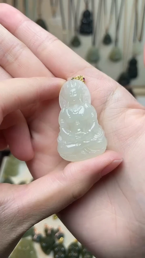 吊坠(不含链)银S925镶嵌和田玉观音