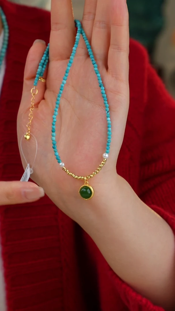 【闪购商品】绿松石项链银S925镀金镶嵌多样性发货