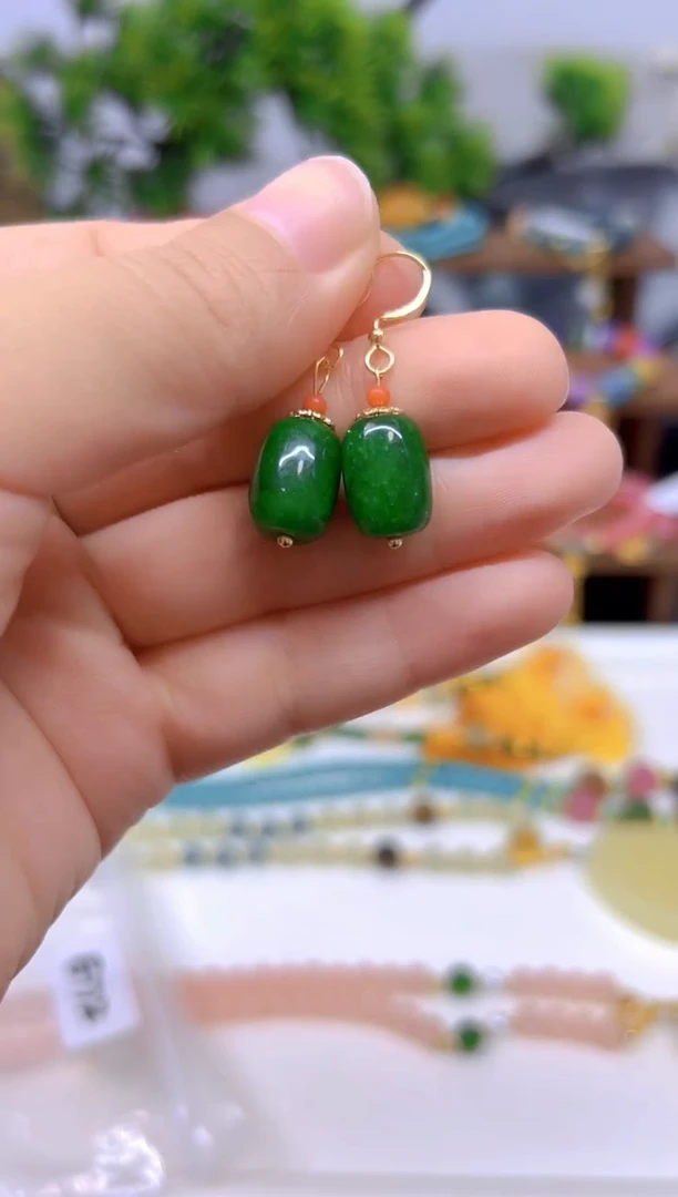 翡翠14K金镶嵌耳饰DIY款E772