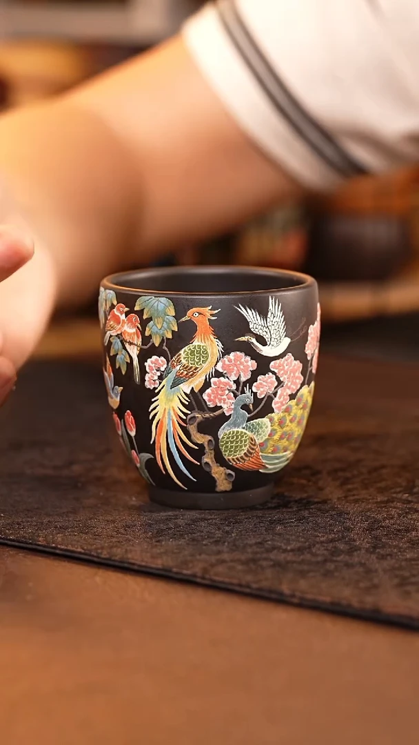 茶壶紫砂捂灰百鸟
