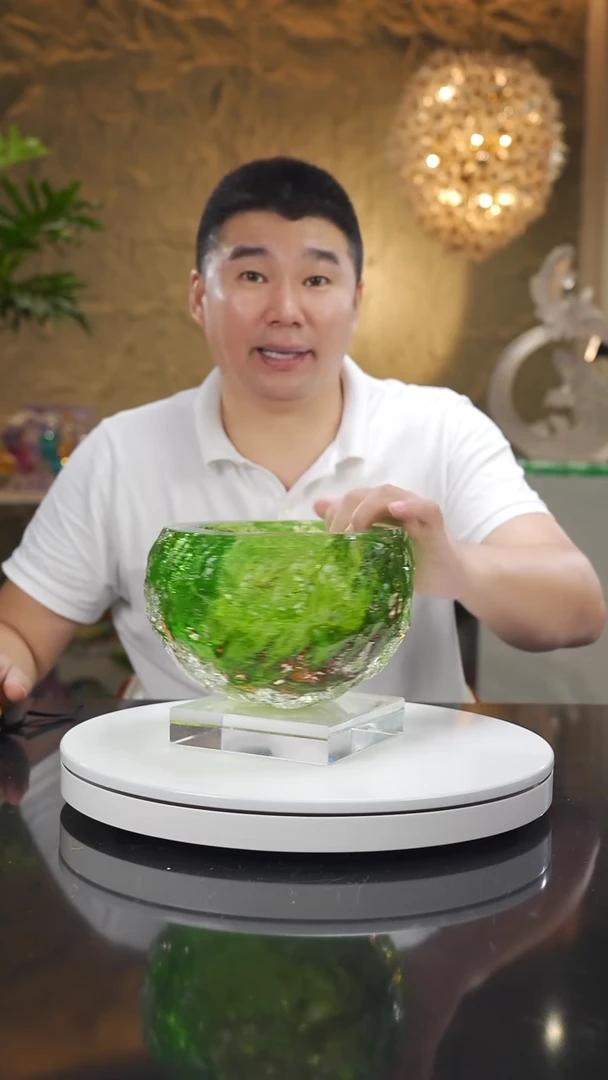 琉璃手工艺品福利琥珀绿水波纹果碗
