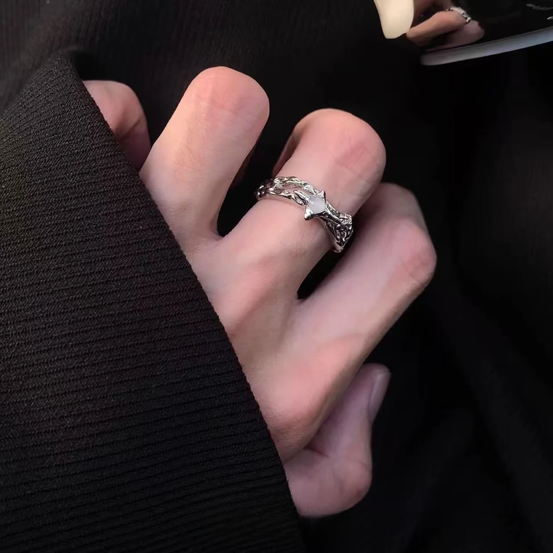 合金戒指 月光星芒戒指男女ins风小众高级感不规则开口可调节指环