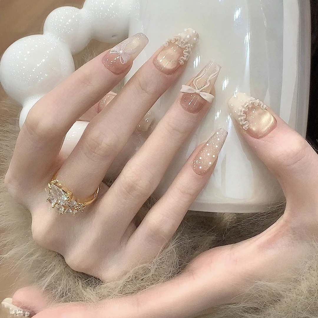 【奶油蛋糕】纯手工定制穿戴甲法式奶白贴片甲（无收纳盒)