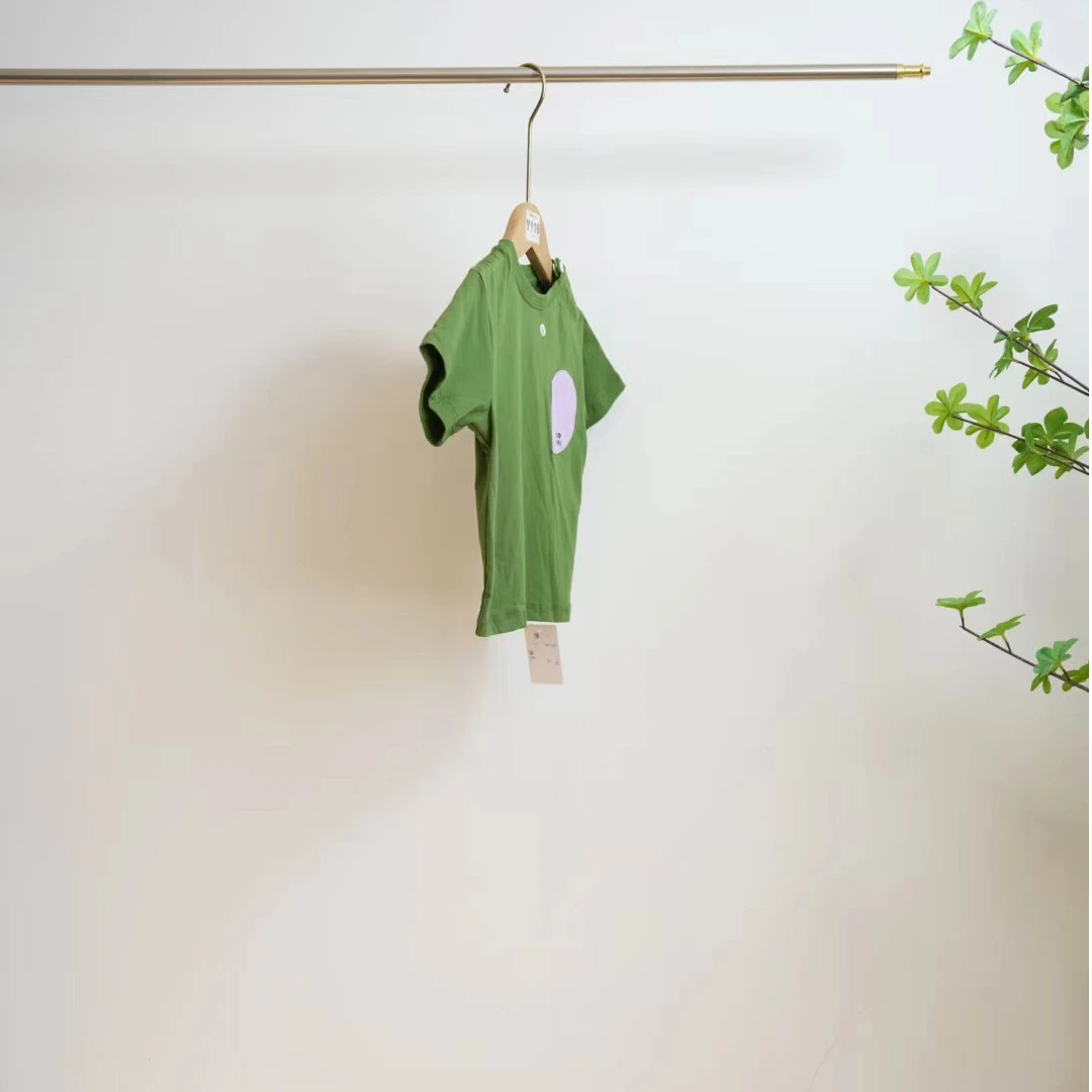 2-917-绿色小象刺绣儿童可爱短袖T恤M