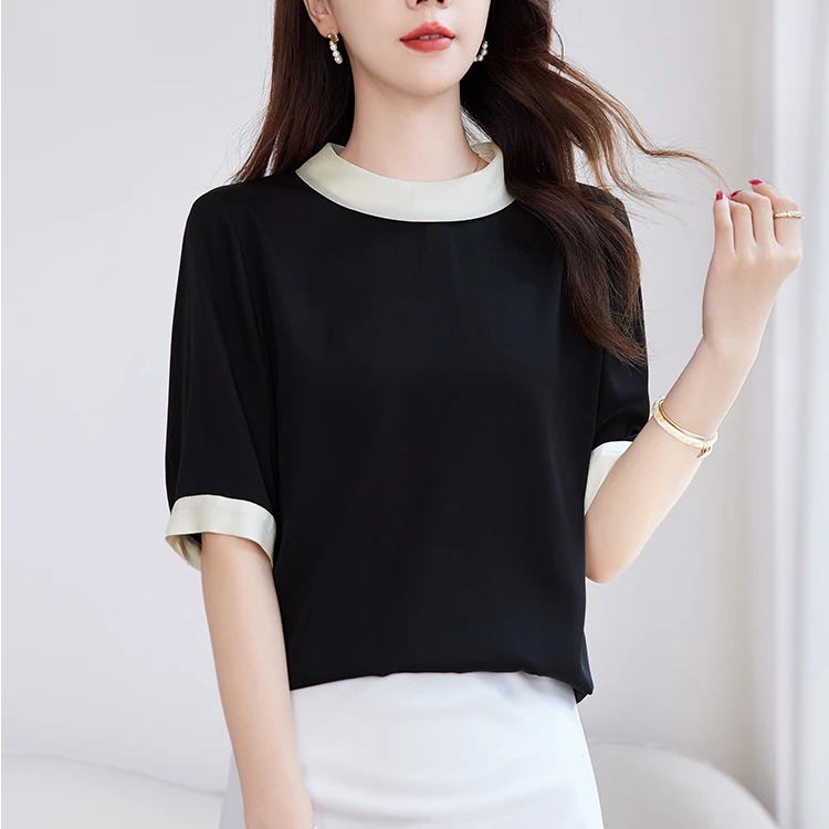 【设计师沈兰】真丝桑蚕丝气质弹力双乔女装小衫12501111