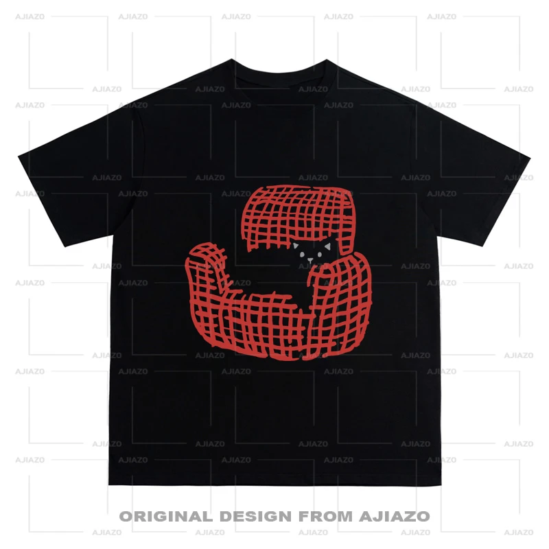 OFF M【沙发上的猫】印花短袖T恤 复古重磅男女同款宽松百搭上衣