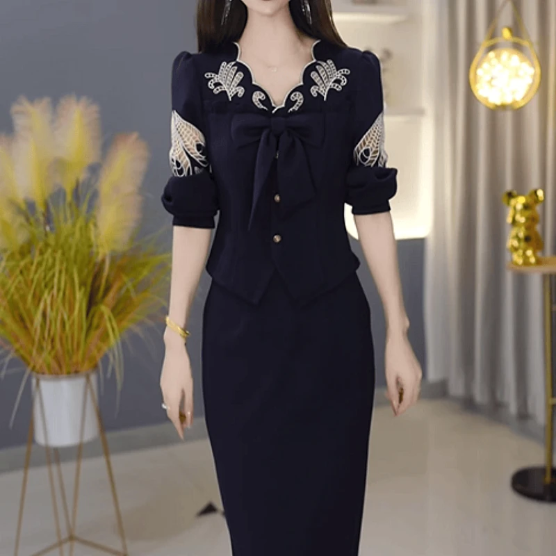 A812【上衣+半身裙】2025早秋新款时尚优雅有气质修身显瘦套装裙