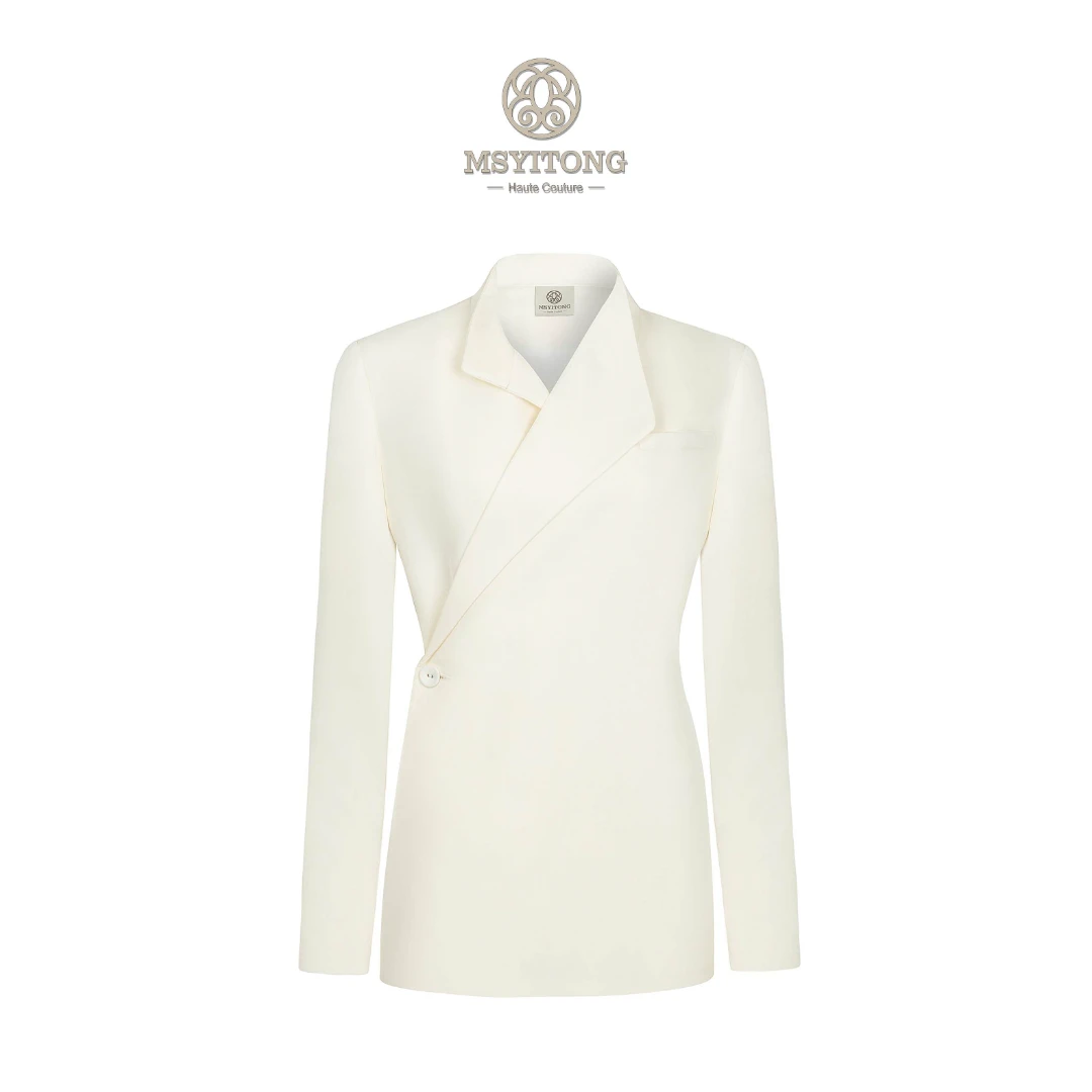 【MSYITONG甄选】法式摩纳哥皇室设计感偏襟翻领羊毛混纺西服
