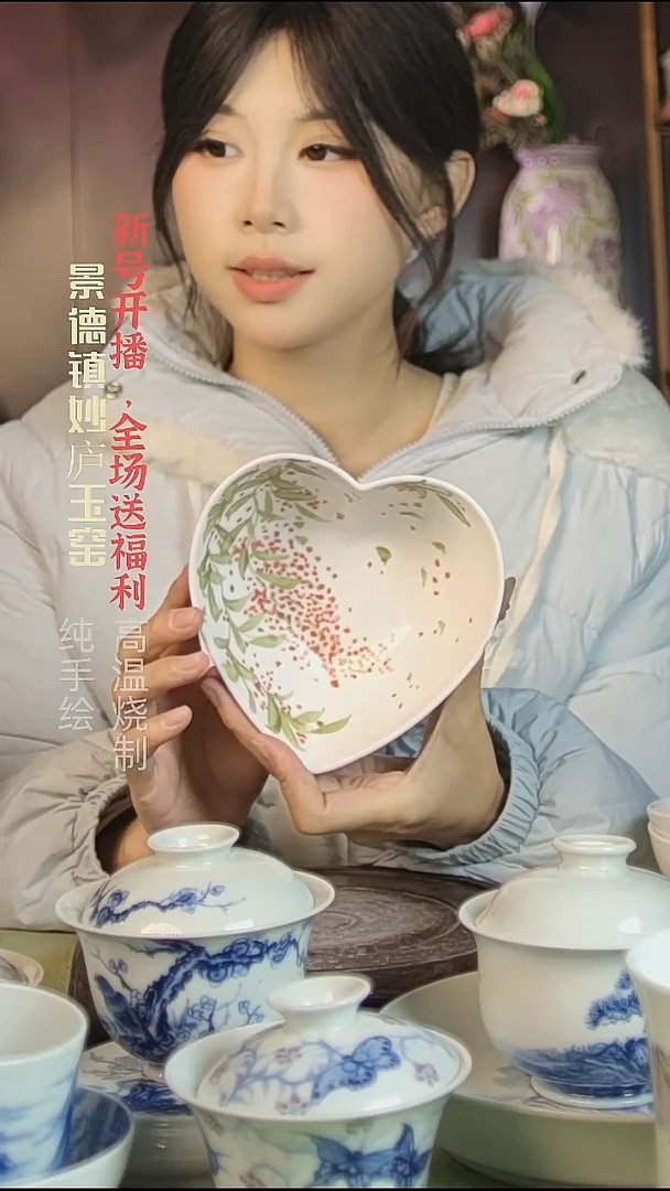 盘陶妙庐玉窑爱心碗