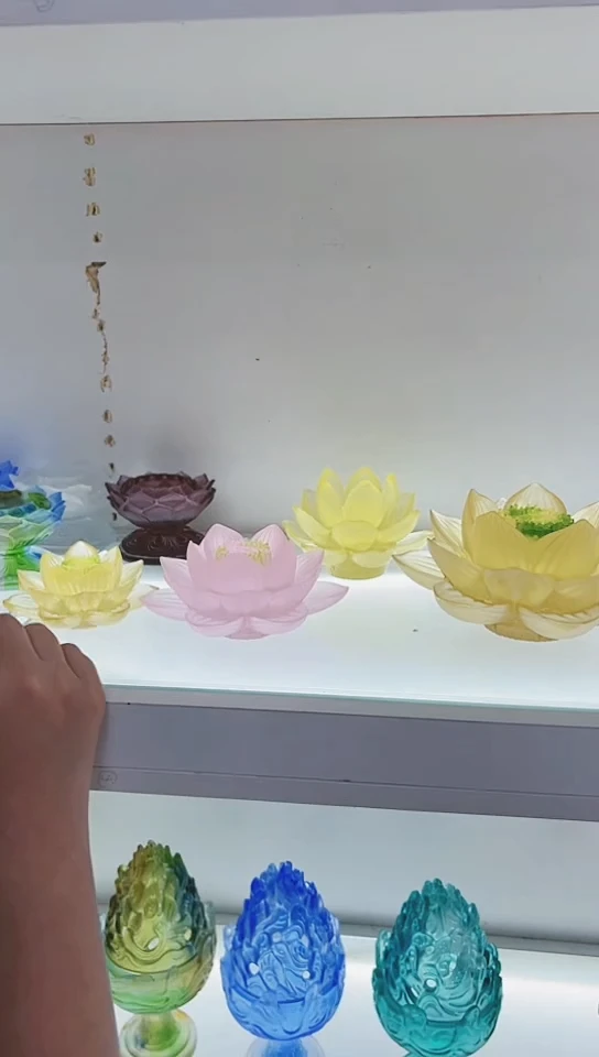 手工艺品琉璃?****.古法琉璃12.5cm粉莲花