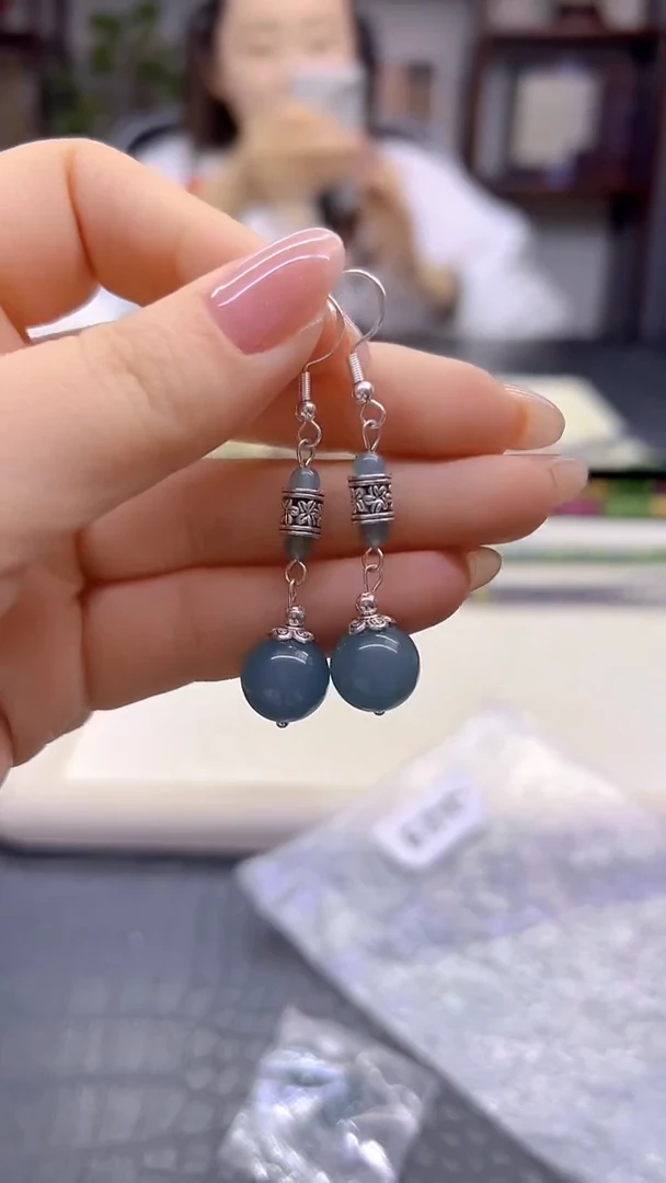 银S925镶嵌翡翠耳饰DIY款E875