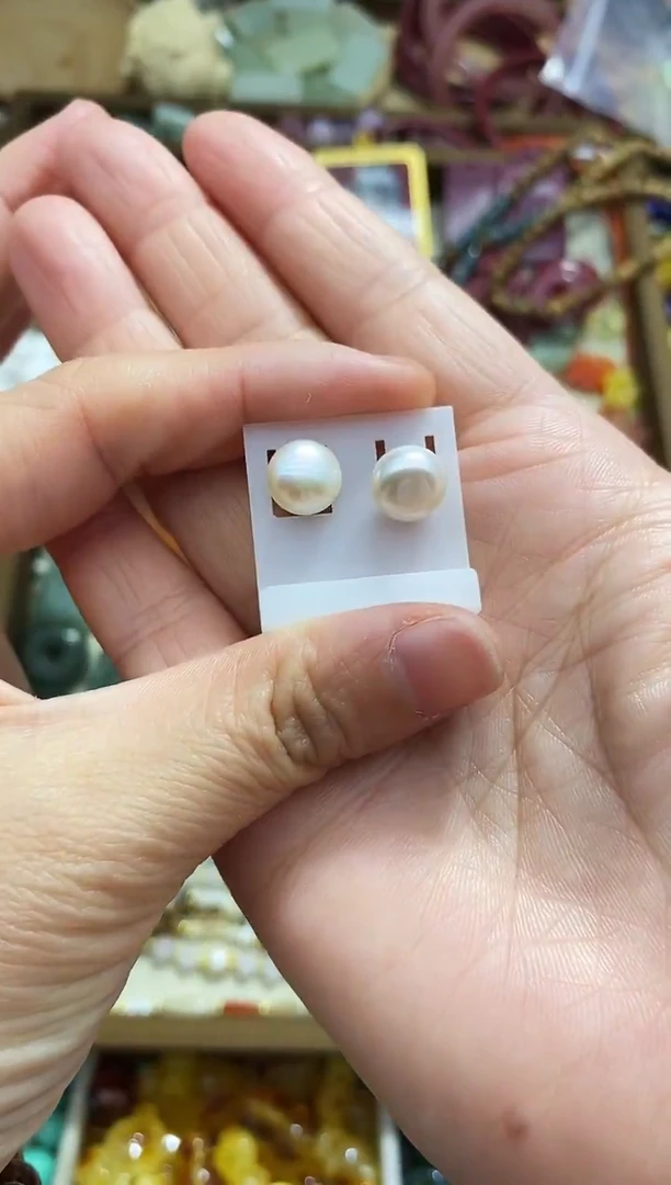 合金玛瑙/玉髓珠宝半成品白珍珠耳钉一对