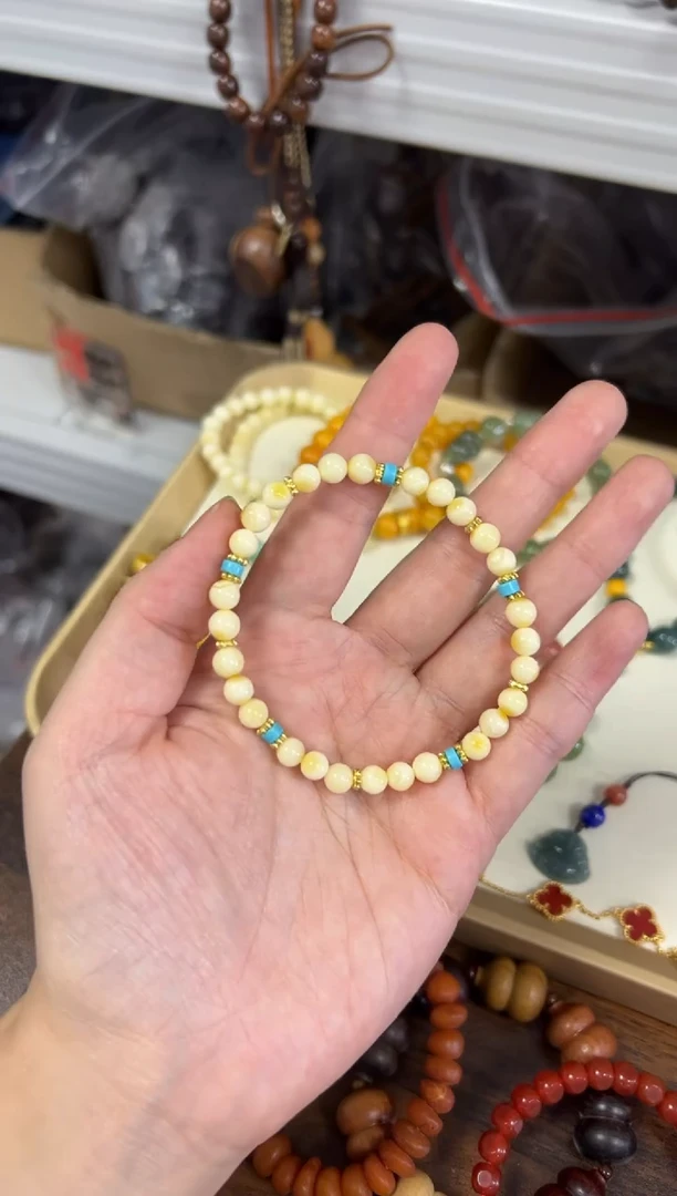 未镶嵌蜜蜡手链妖花白蜡蜜蜡配件款手链[1794]