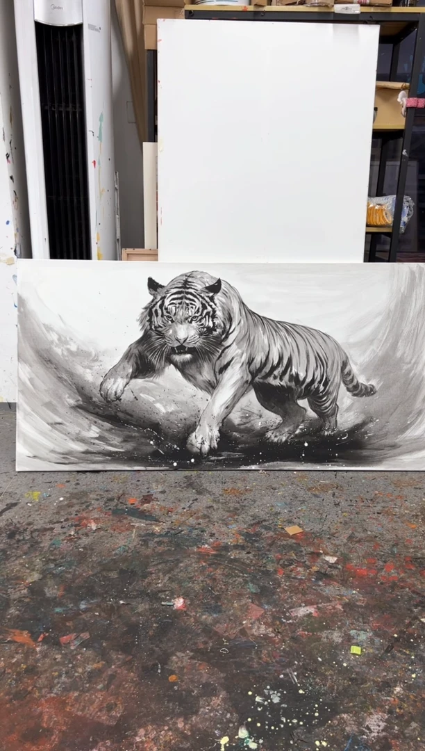 【闪购商品】丙烯画北北1.6米水墨老虎加框