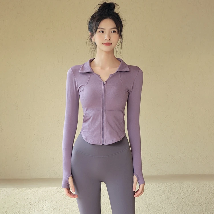瑜伽服女春夏保暖时尚运动外套户外跑步训练长袖修身显瘦健身上衣