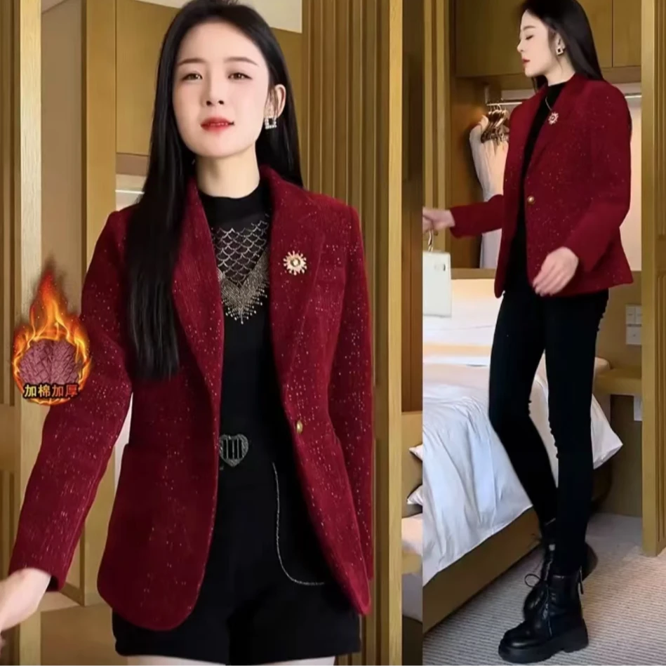 2024年春秋新款气质西装小香风外套女妈妈装加棉加厚百搭西服韩版