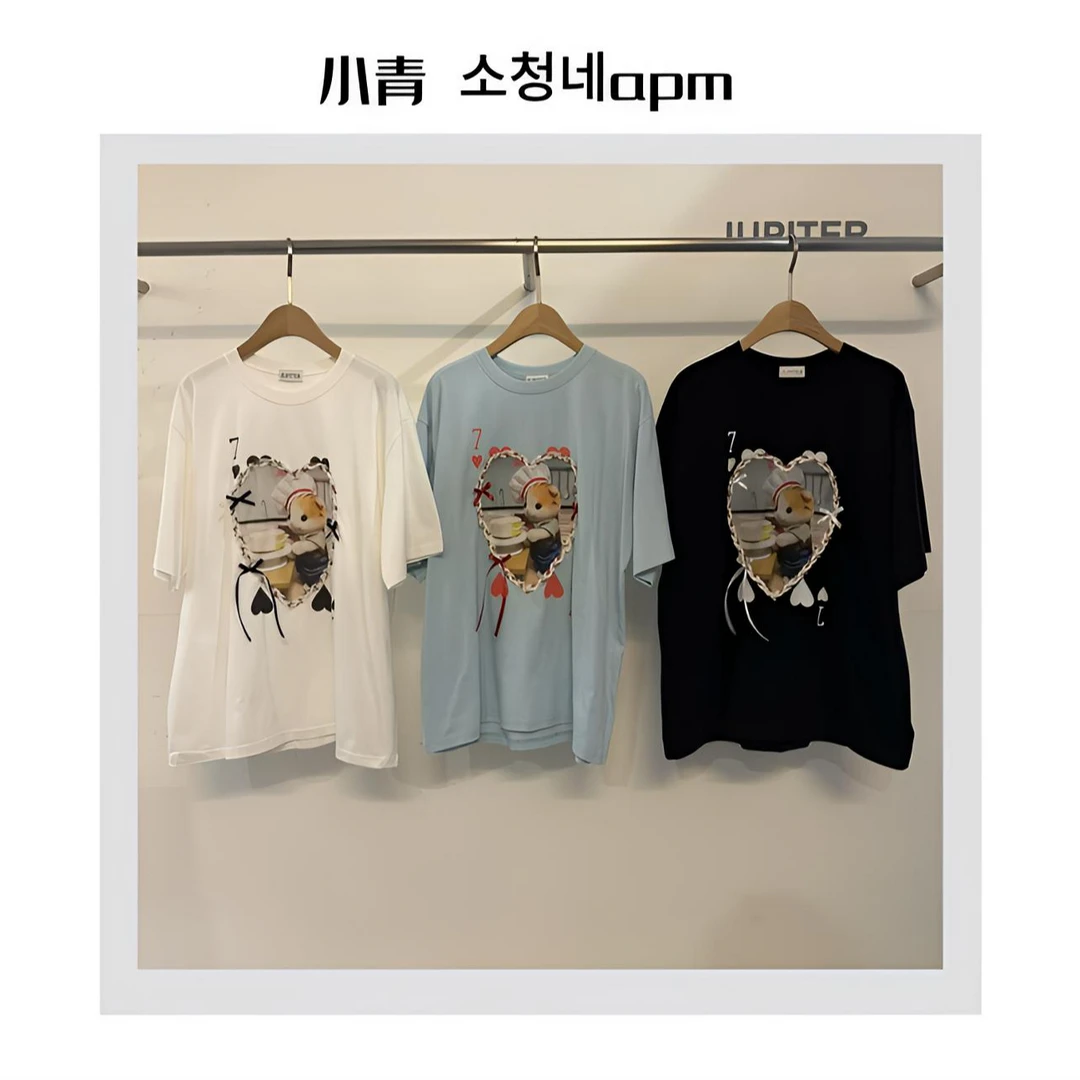 韩国东大门 JUP/爱心猫猫扑克卡通T恤