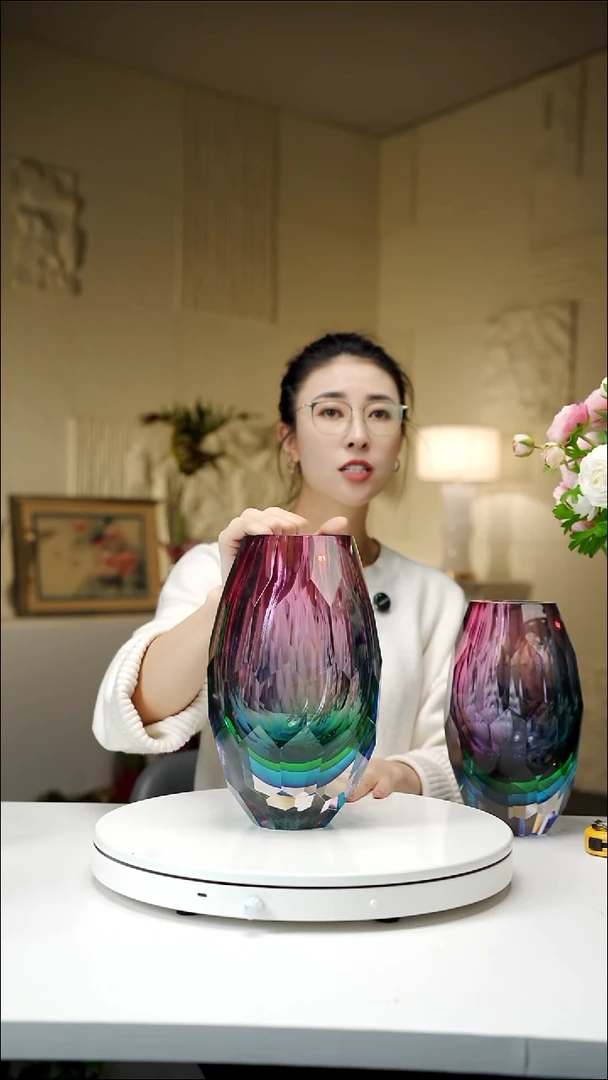 手工艺品琉璃三色切面花瓶81号