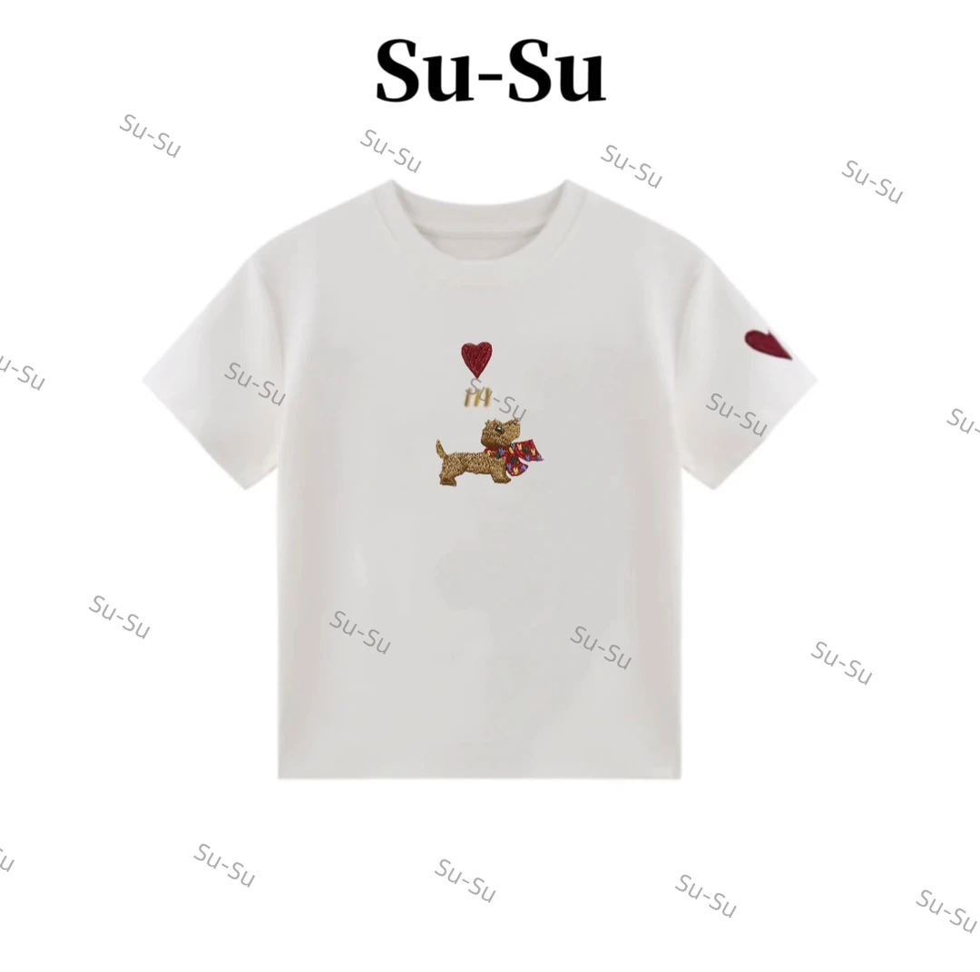 【围巾小狗刺绣】2025新款潮流T恤女圆领修身显瘦夏季时尚休闲百搭