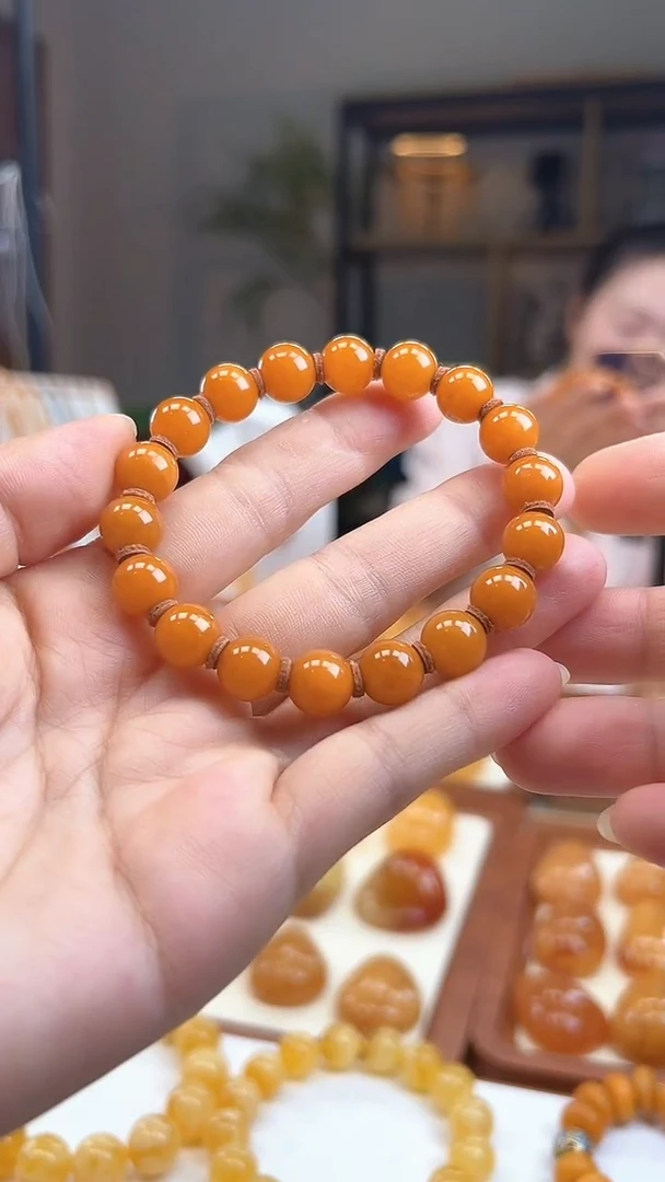 手链琥珀未镶嵌精品橘皮老蜡手串10mm