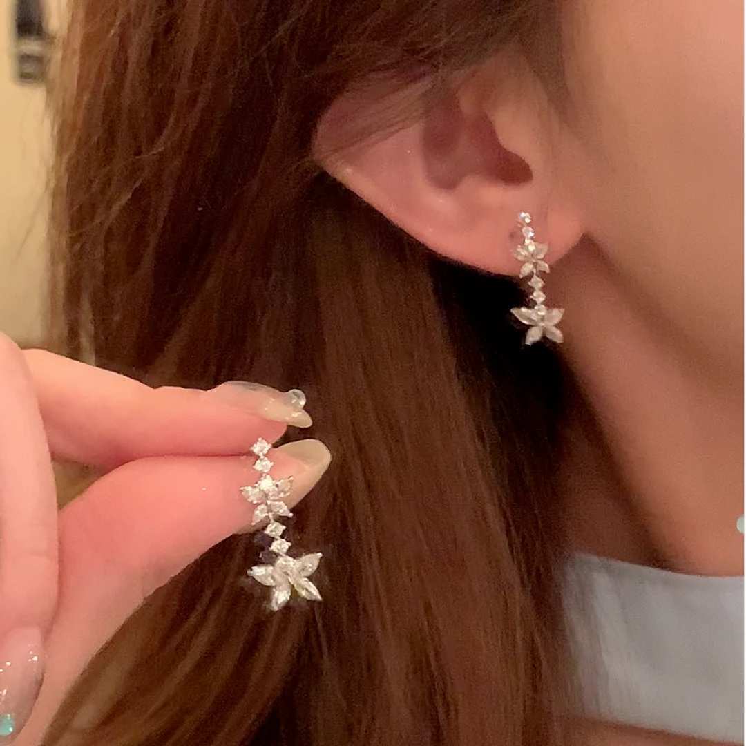 芒果饰品 铜合金锆石耳饰 夏日闪锆蝴蝶流苏耳环女精致耳针耳饰