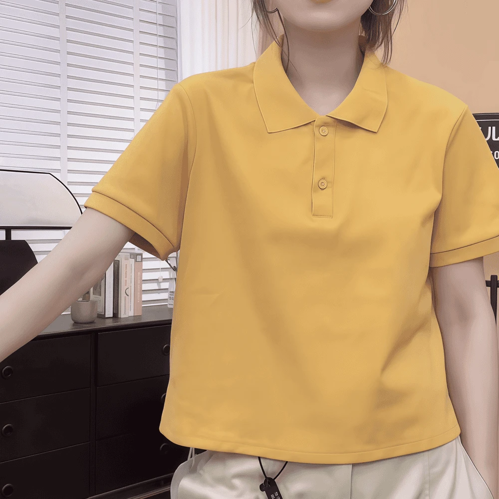 夏季新款T恤女时尚气质宽松POLO衫简约纯色洋气百搭上衣