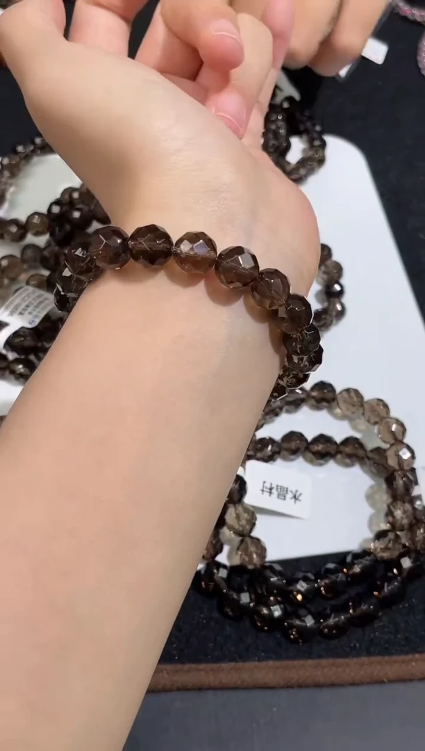 未镶嵌手链水晶25号茶水晶切面蹦迪珠单圈10+mm