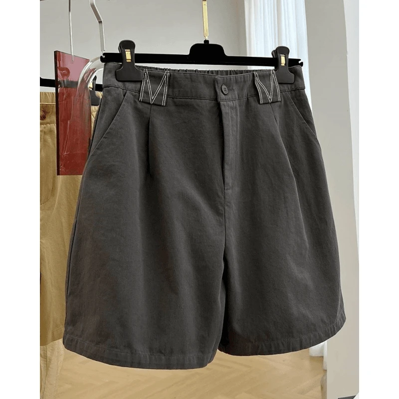 8305高级感别致复古休闲高腰工装短裤女夏季外穿宽松阔腿直筒裤潮