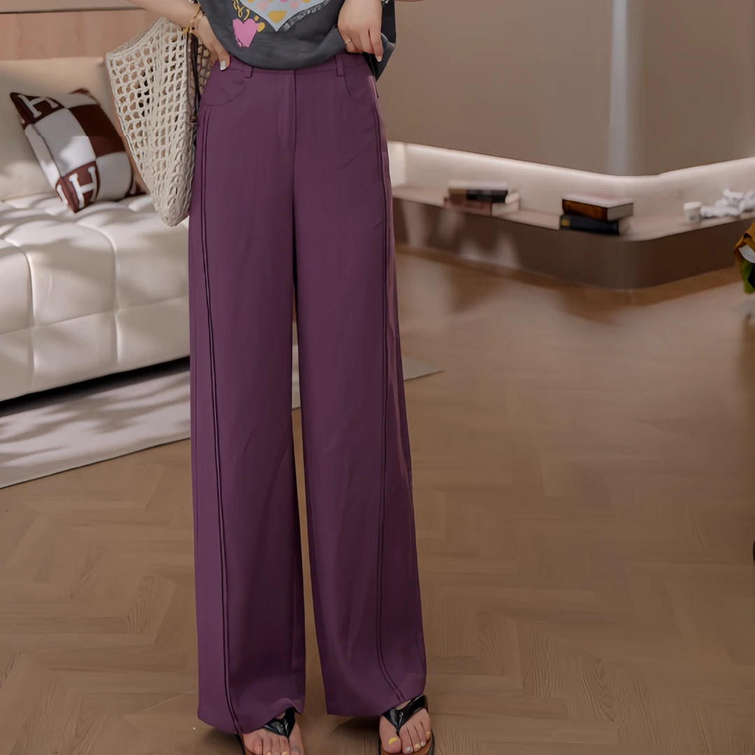 豆豆3【亚麻空气裤】 亚麻+莱赛尔夏季窄版直筒显瘦休闲裤女DX61281