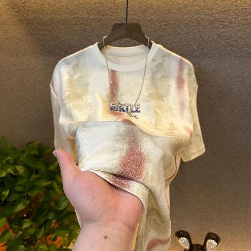 2025年新款水墨条男款短袖体恤爆款轻奢高定流星半袖圆领百搭时尚