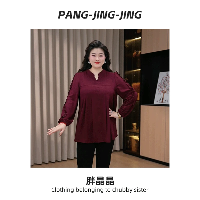 胖晶晶定制大码女装秋季新款风琴压褶宽松遮肚时尚上衣ZB6204