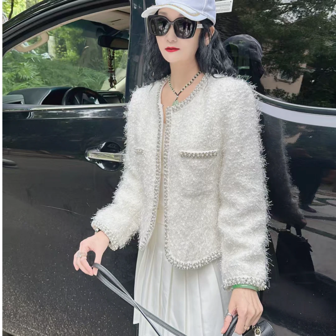 M43I047慕之淇羊毛轻奢重工钉珠小香风时尚气质外套