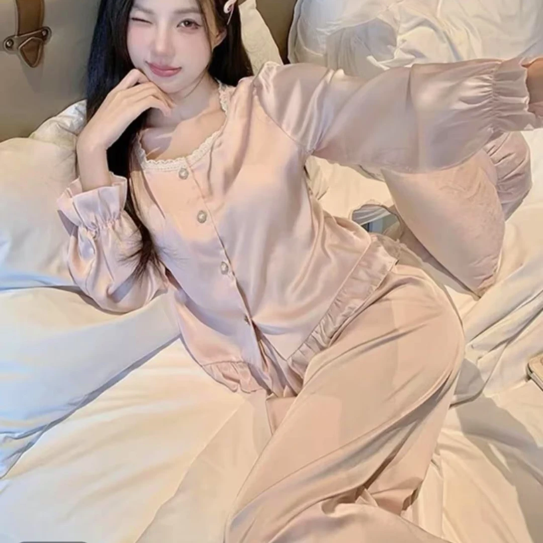 女士冰丝睡衣      春秋 亲肤 透气 时尚 休闲 高级感   夏季