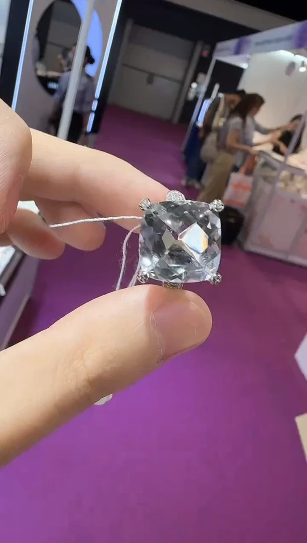 银S925镶嵌戒指水晶净体白水晶18mm