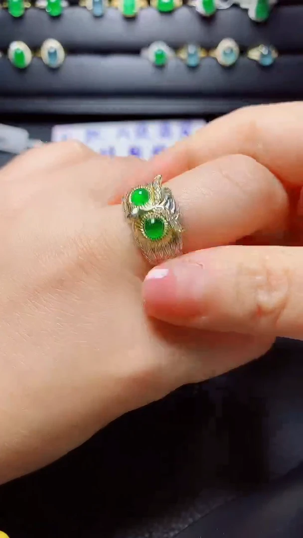 银S925镶嵌戒指翡翠天然翡翠A货s925银镶