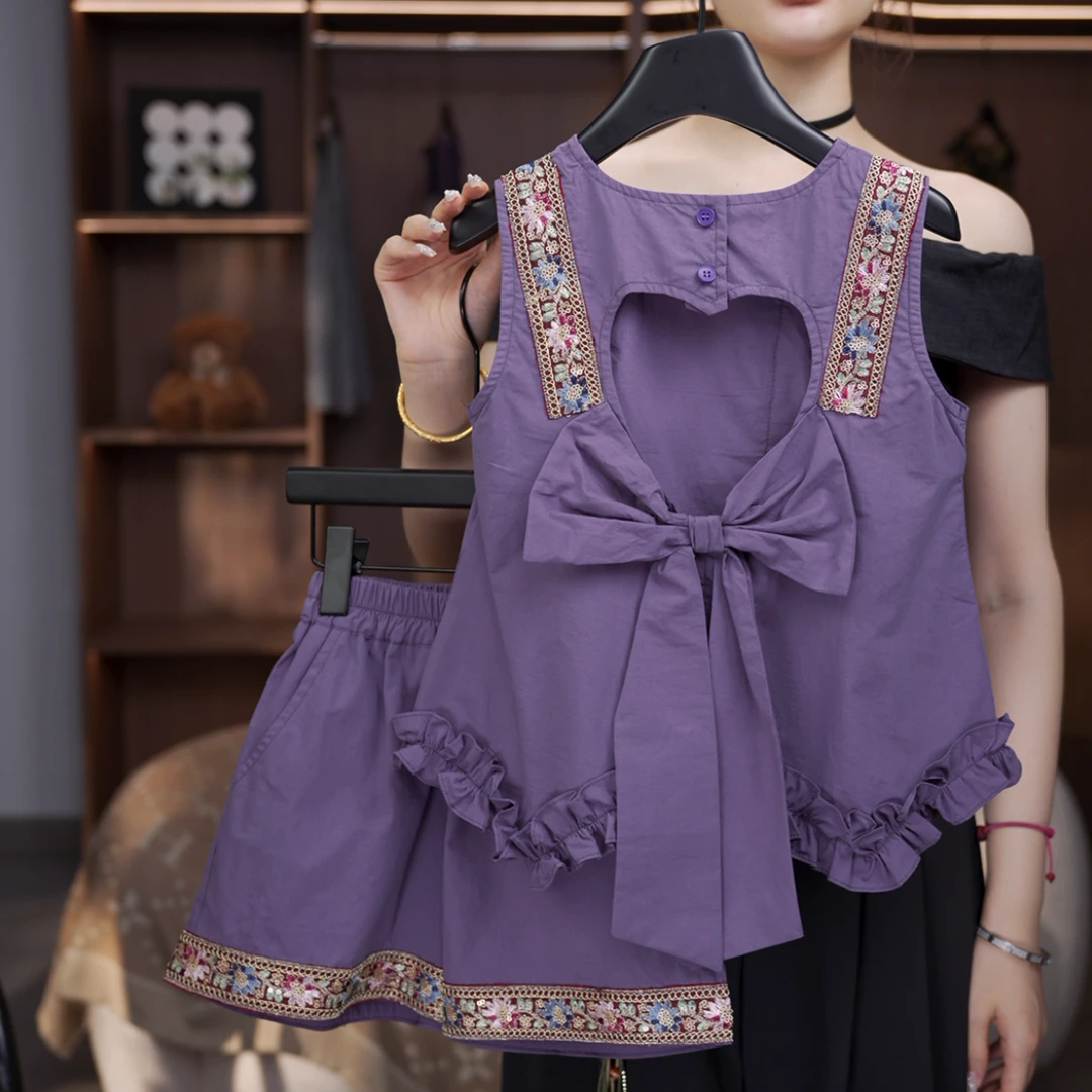 【有木】夏季新品女童上衣韩版薄款夏季休闲设计感方领森系蝴蝶结