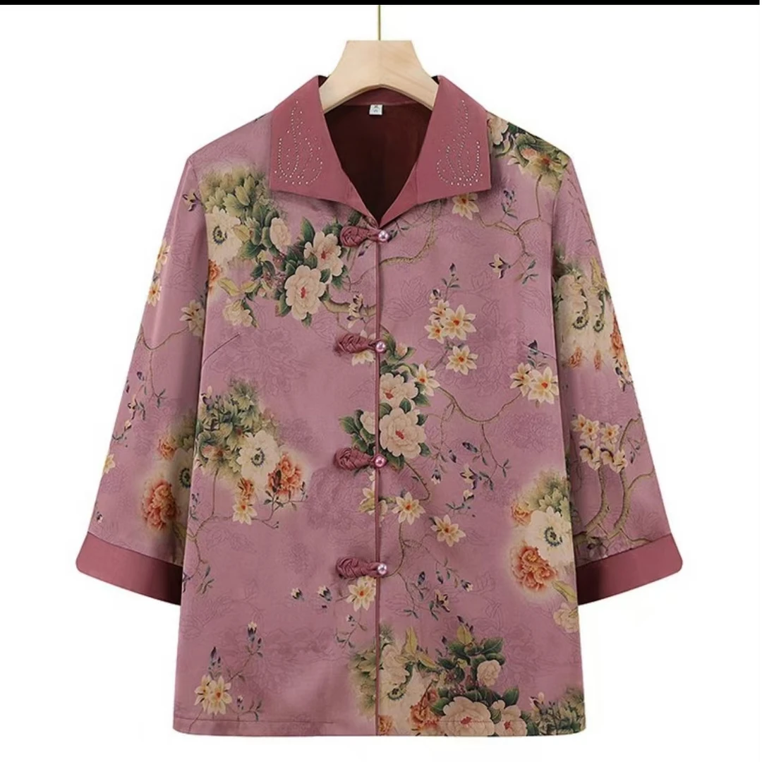 8359奶奶七分袖中老年女装短袖T恤女老年人衣服夏季妈妈装（錱正）