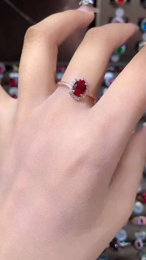 银S925镶嵌戒指红宝石57酒红