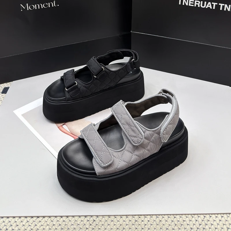 556-3凉鞋女厚底增高2025夏季新款百搭休闲魔术贴松糕罗马鞋潮