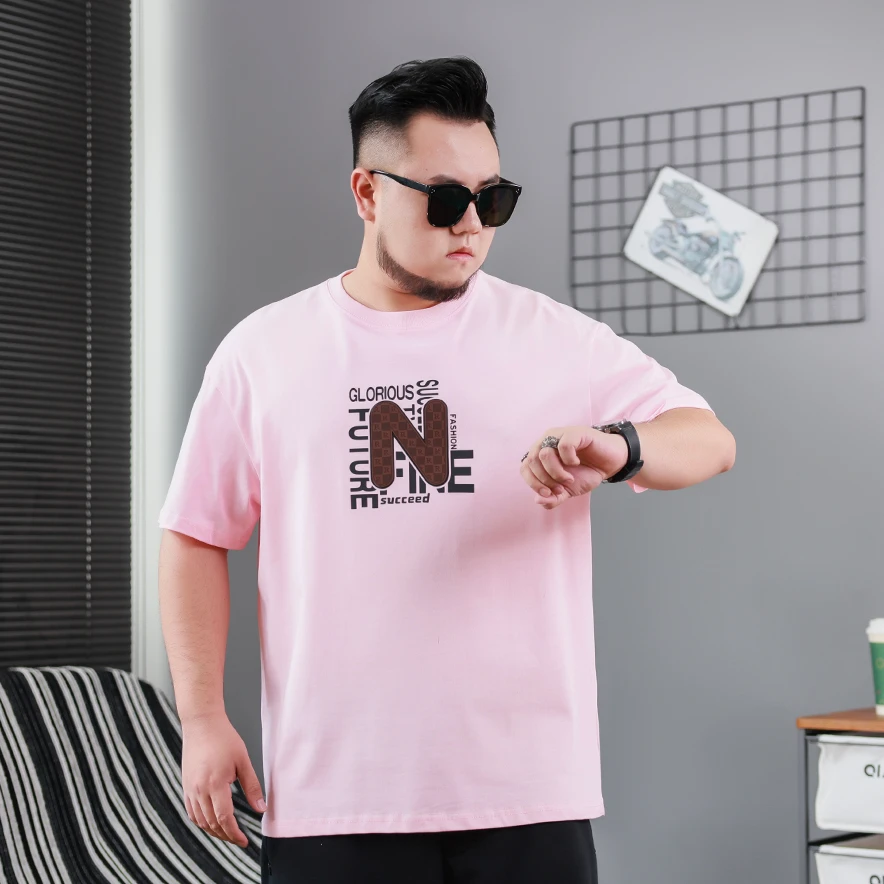 【N短袖】大码简约风夏季大码复古潮流T恤宽松薄款男士印花PB520837