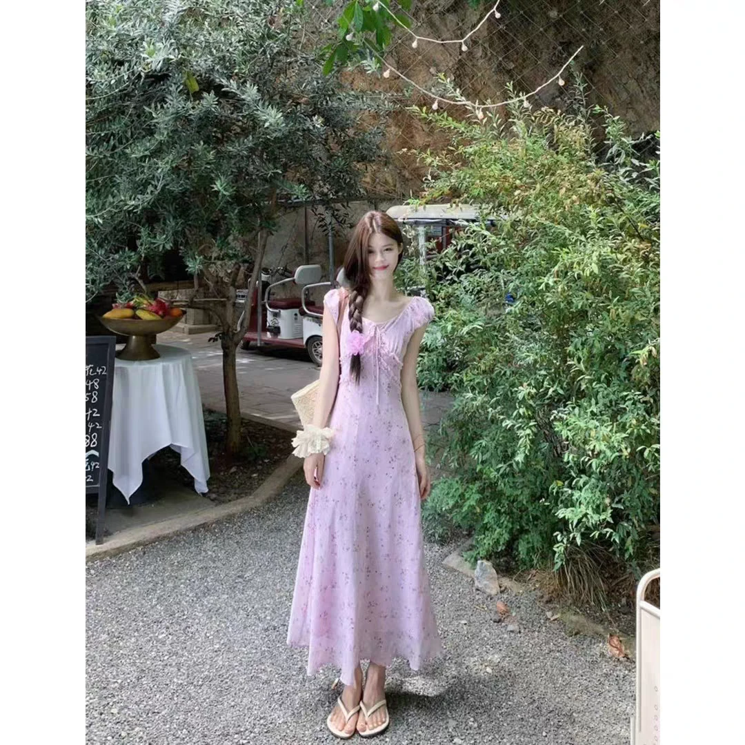 2025新款法式气质碎花夏日漂亮连衣裙修身显瘦长裙子