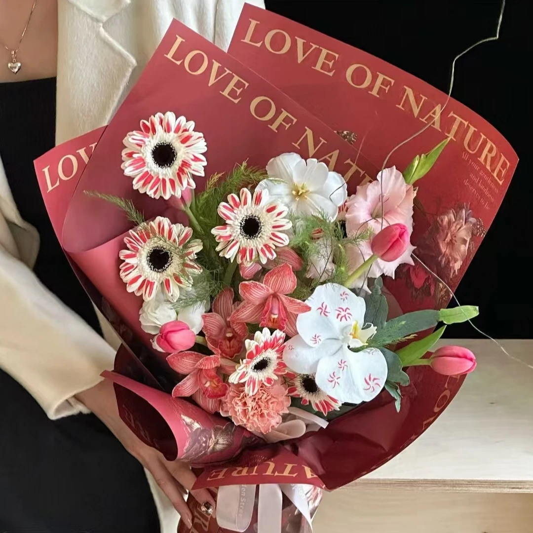 美拉德油画纸 红色系油画风包装纸 加厚牛皮纸花艺包装花束包装纸