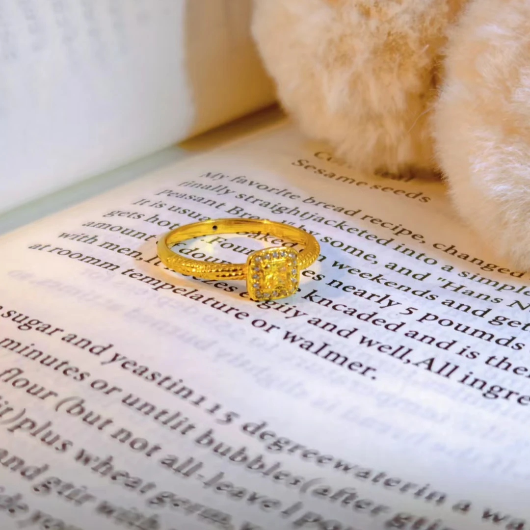 【菲菲专享】足金999 黄钻方糖戒指 6D工艺 双12大促圣诞节