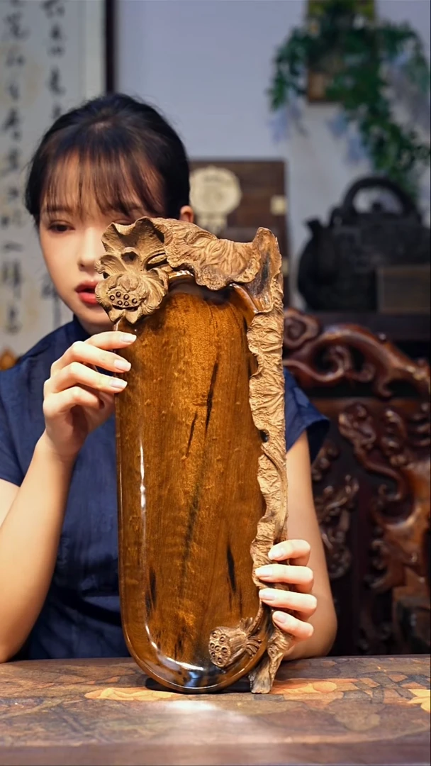 金丝楠【51】小叶金丝楠  精品雨滴花纹 重工雕刻茶盘