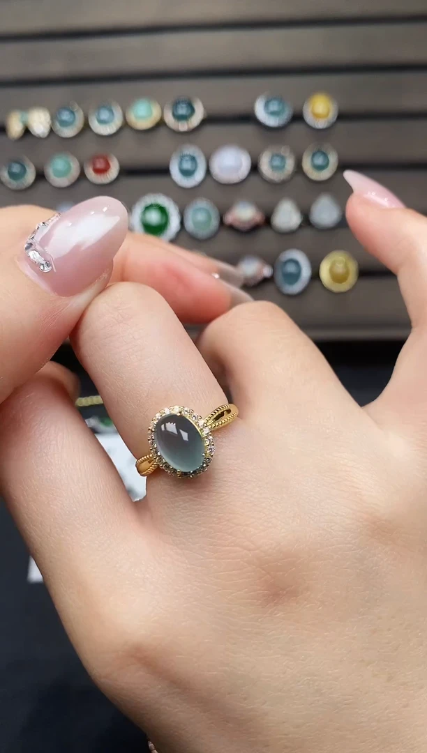 银S925镶嵌戒指翡翠374378