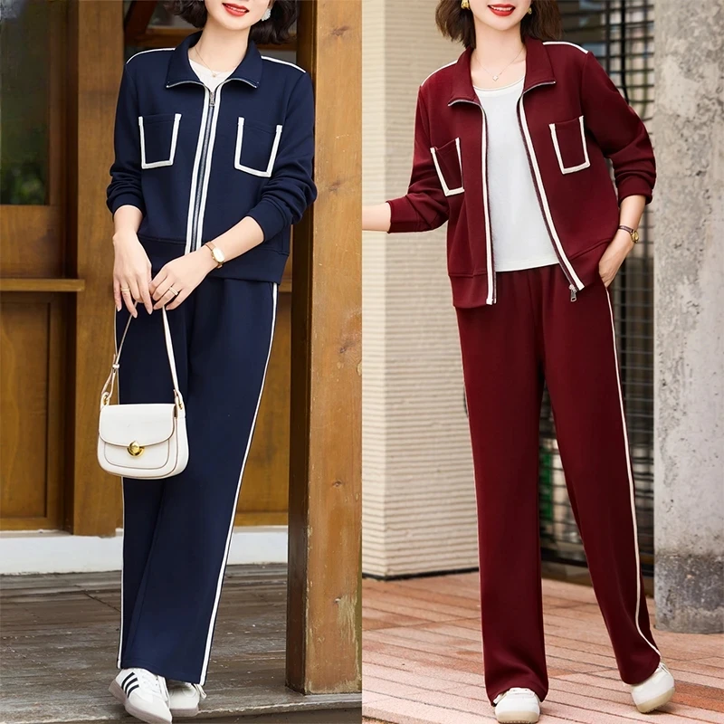 妈妈休闲运动套装2025新款秋季外套中年女士春秋装时尚洋气两件套