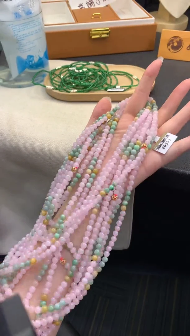 翡翠未镶嵌项链FC503 翡翠三彩项链 多样性发其一