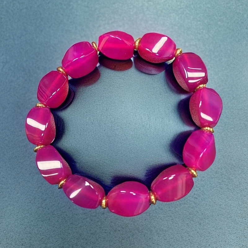 天然高端紫玛瑙手串12*13MM紫玫红扭转乾坤精美轻奢百搭手链单圈